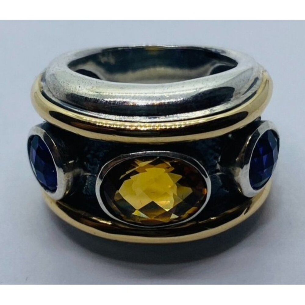DAVID YURMAN 14K Gold Sterling Silver Citrine Amethyst Renaissance Ring 6.25